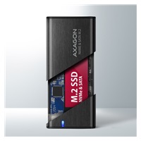 AXAGON EEM2-SB2, USB-C 3.2 Gen 2 - M.2 NVMe a SATA SSD kovový RAW box, bez skrutiek, čierny