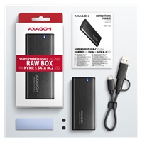 AXAGON EEM2-SB2, USB-C 3.2 Gen 2 - M.2 NVMe a SATA SSD kovový RAW box, bez skrutiek, čierny