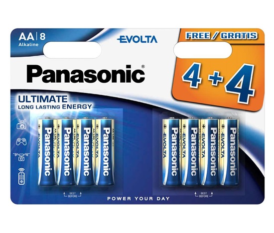 PANASONIC Alkalické baterie Evolta Platinum LR6EGE/8BW 4+4F AA 1,5V (Blistr 8ks)