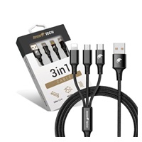 RhinoTech nabíjecí a datový kabel 3v1 USB-A (MicroUSB + Lightning + USB-C) 1,2m černá