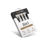 RhinoTech nabíjecí a datový kabel 3v1 USB-A (MicroUSB + Lightning + USB-C) 1,2m černá