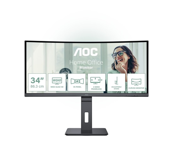 AOC MT VA LCD WLED 34" CU34P3CV - VA panel, 3440x1440, HDMI, DP, USB-C, 4xUSB 3.2, repro, vysk. stavitelny, zakriven