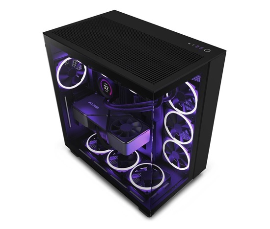 NZXT skříň H9 Flow dvoukomorová ATX / 4x120mm fan / až 10xfan / perforovaný top / proskl. bočnice, front / černá