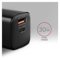 AXAGON ACU-PQ30, Sil nabíjačka do siete 30W, 2x port (USB-A + USB-C), PD3.0/PPS/QC4+/SFC/AFC/Apple, čierna