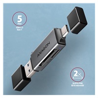AXAGON CRE-DAC, USB-C + USB-A, 5 Gb/s - MINI čítačka kariet, 2 sloty & lun SD/microSD, podpora UHS-I