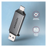 AXAGON CRE-DAC, USB-C + USB-A, 5 Gb/s - MINI čítačka kariet, 2 sloty & lun SD/microSD, podpora UHS-I