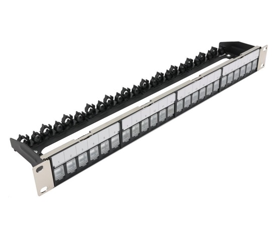 19" modulární stíněný patch panel XtendLan 24port, 4x demontovatelný modul, černý