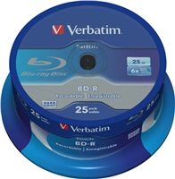 VERBATIM BD-R SL Datalife (25-pack)Blu-Ray/Spindle/6x/25GB WHITE BLUE SURFACE