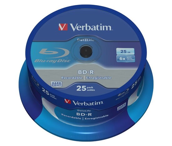 VERBATIM BD-R SL Datalife (25-pack)Blu-Ray/Spindle/6x/25GB WHITE BLUE SURFACE