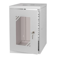 LEXI 10" nástenná skriňa Basic 9U, šírka 292 mm, hĺbka 300 mm, sklenené dvere, bez zadnej steny, sivá