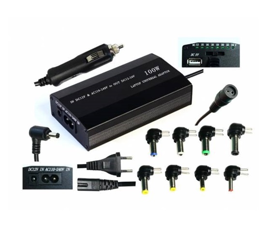 BAZAR - EUROCASE univerzální napájecí adaptér 100W, AC 110-240V/CAR DC 12V, DC 12- 20, Poškozený obal
