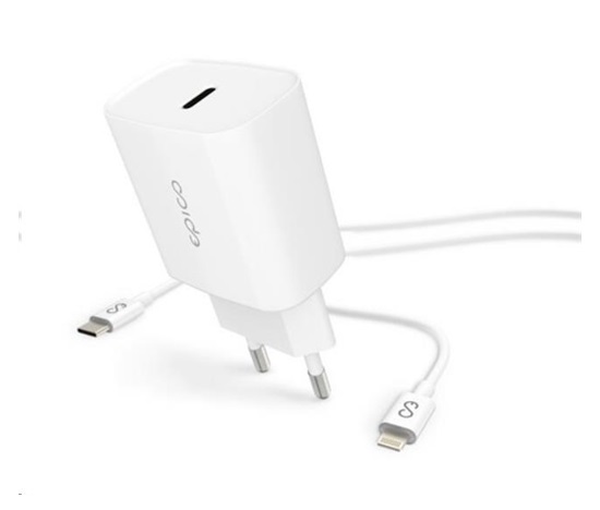 EPICO síťová nabíječka, PD 20W, USB-C - lightning kabel - bílá