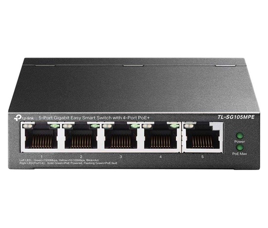 TP-Link Easy Smart switch TL-SG105MPE (5xGbE, 4xPoE+, 120W, fanless)