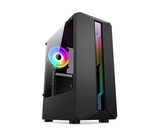 1stCOOL skříň SHARK 1, middle tower, AU, USB 3.0, bez zdroje, RGB fan, průhledná bočnice, černá