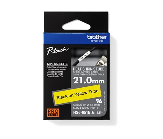 BROTHER smršťovací bužírka - HSE-651E žlutá pro H300 H500 E550 P700 P750 D800 P900 P950 - 21mm / 4,2-13,5mm / 3:1