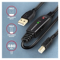 AXAGON ADR-220B, USB 2.0 A-M -> B-M aktívny prepojovací / repeater kábel, 20 m