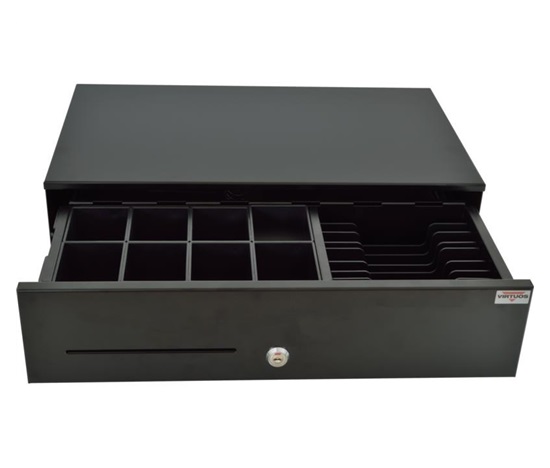 Virtuos pokladní zásuvka SK-500CB s kabelem, kov. pořadač 8/8, 9-24V, černá