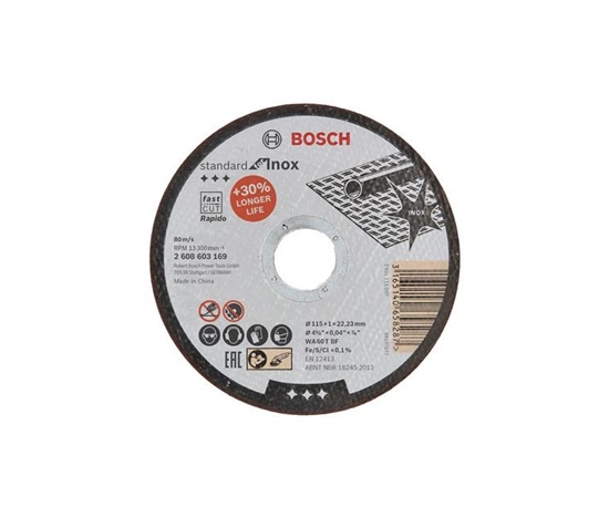 BOSCH dělicí kotouč rovný Standard for Inox - Rapido, WA 60 T BF, 115 mm, 22,23 mm, 1,0 mm