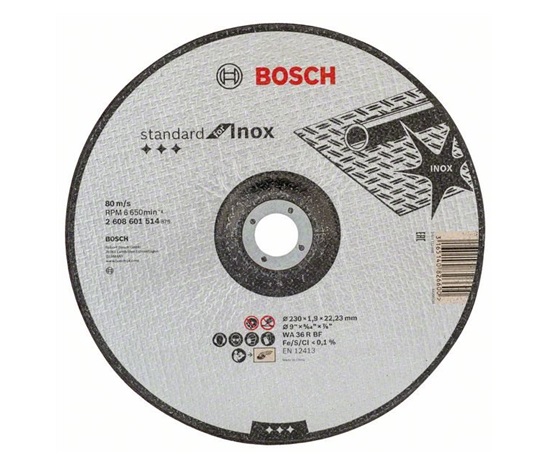 Bosch dělicí kotouč profilovaný Standard for Inox, WA 36 R BF, 230 mm, 22,23 mm, 1,9 mm