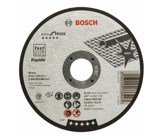 BOSCH dělicí kotouč rovný Best for Inox – Rapido, A 60 W INOX BF, 125 mm, 0,8 mm