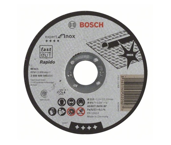 BOSCH dělicí kotouč rovný Expert for Inox - Rapido, AS 60 T INOX BF, 115 mm, 1,0 mm