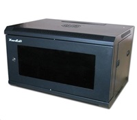 XtendLan 19" nástěnný rozvaděč 6U 600x450, nosnost 60 kg, skleněné kouřové dveře, rozložený, černý