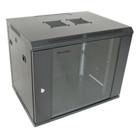 XtendLan 19" nástěnný rozvaděč 9U 600x450, nosnost 60 kg, skleněné kouřové dveře, rozložený, černý