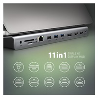 AXAGON HMC-4KX3 USB 5Gbps hub, 3x USB-A, 2x HDMI, DP, RJ-45 GLAN, SD/microSD, audio, PD 100W, kábel USB-C 40cm