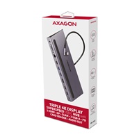 AXAGON HMC-4KX3 USB 5Gbps hub, 3x USB-A, 2x HDMI, DP, RJ-45 GLAN, SD/microSD, audio, PD 100W, kábel USB-C 40cm