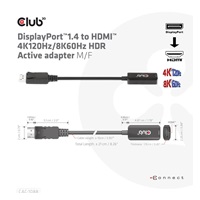 Club3D Active DisplayPort adaptér 1.4 na HDMI 4K120HZ HDR (M/F), čierna