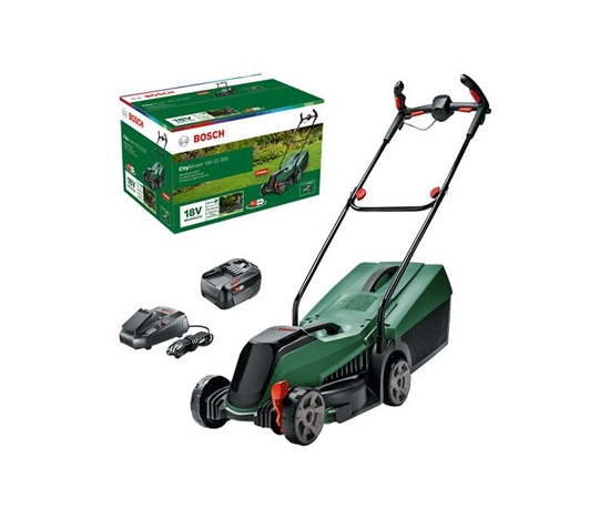 BOSCH CityMower 18V-32-300, akumulátorová sekačka na trávu, 18 V, šířka střihu 32 cm, výška střihu 30–60 mm, aku 4.0 Ah