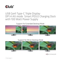 Club3D Dokovací stanice USB-C, Triple Display DP 1.4 Alt mode Smart PD3.0 Charging Dock with 100 Watt PS