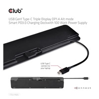 Club3D Dokovací stanice USB-C, Triple Display DP 1.4 Alt mode Smart PD3.0 Charging Dock with 100 Watt PS