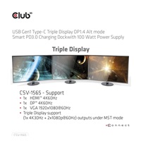 Club3D Dokovací stanice USB-C, Triple Display DP 1.4 Alt mode Smart PD3.0 Charging Dock with 100 Watt PS