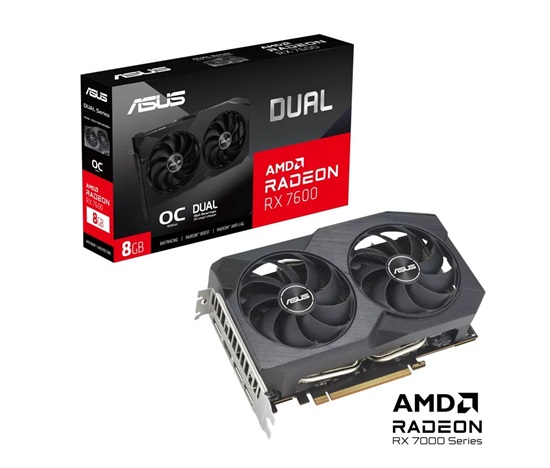 ASUS VGA AMD Radeon RX 7600 DUAL V2 OC 8G, 8G GDDR6, 3xDP, 1xHDMI