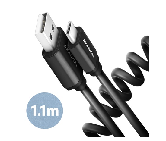 AXAGON BUCM-AM20TB, TWISTER kábel USB-C <-> USB-A, 1.1m, USB 2.0, 3A, ALU, tpe, čierny