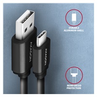 AXAGON BUCM-AM20TB, TWISTER kábel USB-C <-> USB-A, 1.1m, USB 2.0, 3A, ALU, tpe, čierny