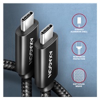 AXAGON BUCM2-CM10AB, CHARGE kábel USB-C <-> USB-C, 1m, Hi-Speed USB, PD 240W 5A, ALU, oplet, čierny