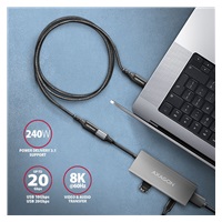 AXAGON BUCM32-CF05AB predlžovací kábel USB-C (M) <-> USB-C (F), 0.5m, USB 20Gbps, PD 240W 5A, 8K HD, ALU, oplet, čierny