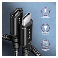 AXAGON BUCM32-CF15AB predlžovací kábel USB-C (M) <-> USB-C (F), 1.5m, USB 20Gbps, PD 240W 5A, 8K HD, ALU, oplet, čierny