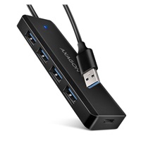 AXAGON HUE-C1A, 4x USB 5Gbps TRAVEL hub, USB-C napájací konektor, kábel USB-A 19cm