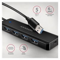 AXAGON HUE-C1A, 4x USB 5Gbps TRAVEL hub, USB-C napájací konektor, kábel USB-A 19cm