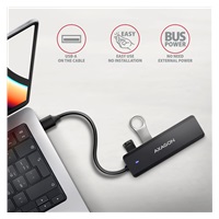 AXAGON HUE-C1A, 4x USB 5Gbps TRAVEL hub, USB-C napájací konektor, kábel USB-A 19cm