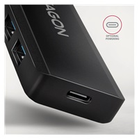 AXAGON HUE-C1A, 4x USB 5Gbps TRAVEL hub, USB-C napájací konektor, kábel USB-A 19cm