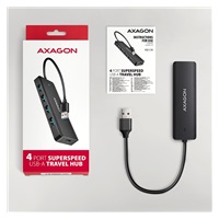 AXAGON HUE-C1A, 4x USB 5Gbps TRAVEL hub, USB-C napájací konektor, kábel USB-A 19cm