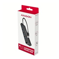 AXAGON HUE-C1A, 4x USB 5Gbps TRAVEL hub, USB-C napájací konektor, kábel USB-A 19cm