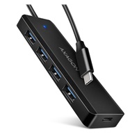 AXAGON HUE-C1C, 4x USB 5Gbps TRAVEL hub, USB-C napájací konektor, kábel USB-C 19 cm