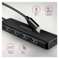 AXAGON HUE-C1C, 4x USB 5Gbps TRAVEL hub, USB-C napájací konektor, kábel USB-C 19 cm