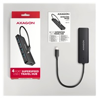 AXAGON HUE-C1C, 4x USB 5Gbps TRAVEL hub, USB-C napájací konektor, kábel USB-C 19 cm