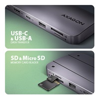 AXAGON HMC-6GM2, USB 10Gbps hub, USB-A, USB-C,  HDMI, M.2 slot, SD/MicroSD, PD 100W, kábel USB-C 20cm